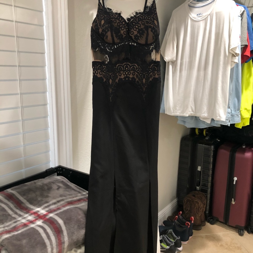 Black Lace Maxi Dress With Slits